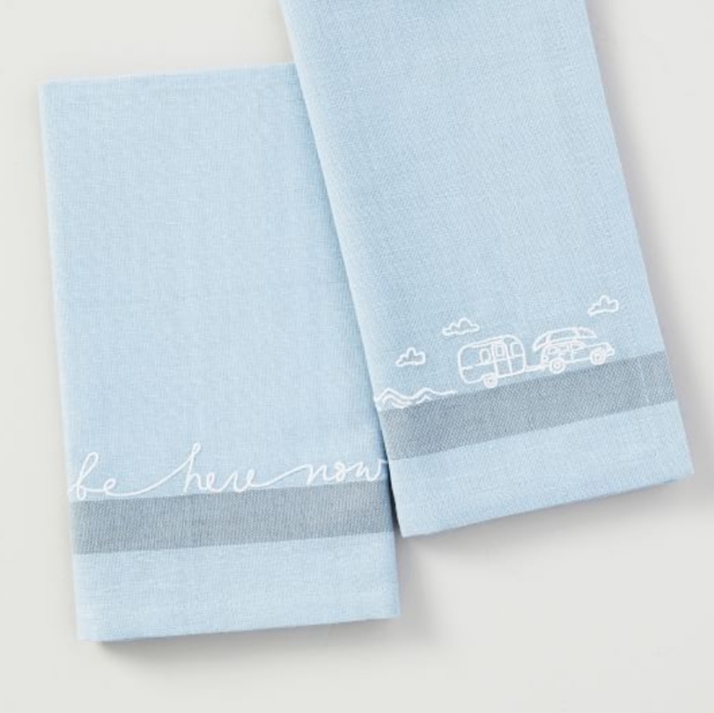 Pottery Barn Airstream 8 Monterey 20" BE HERE NOW Napkins Blue